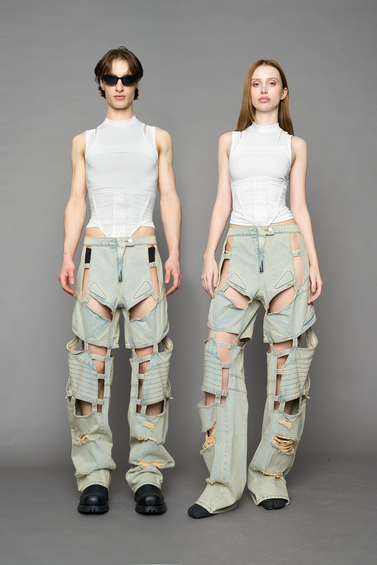 white contour top by NAMILIA featuring a sculpted fit, corset-style waist with hook-and-eye closure, and high neckline. Statement shaping top.