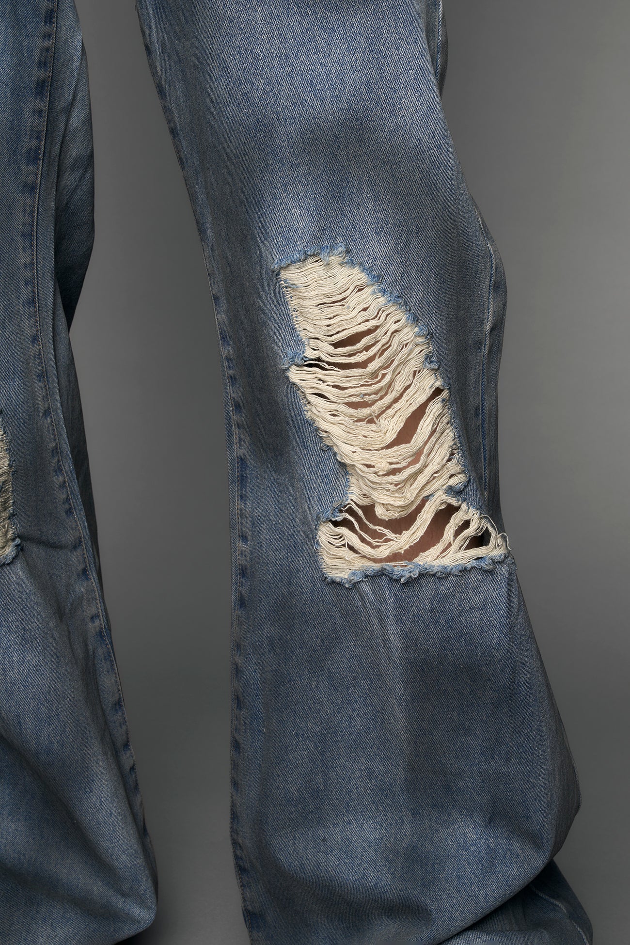 blue smoke wash distressed denim pants 