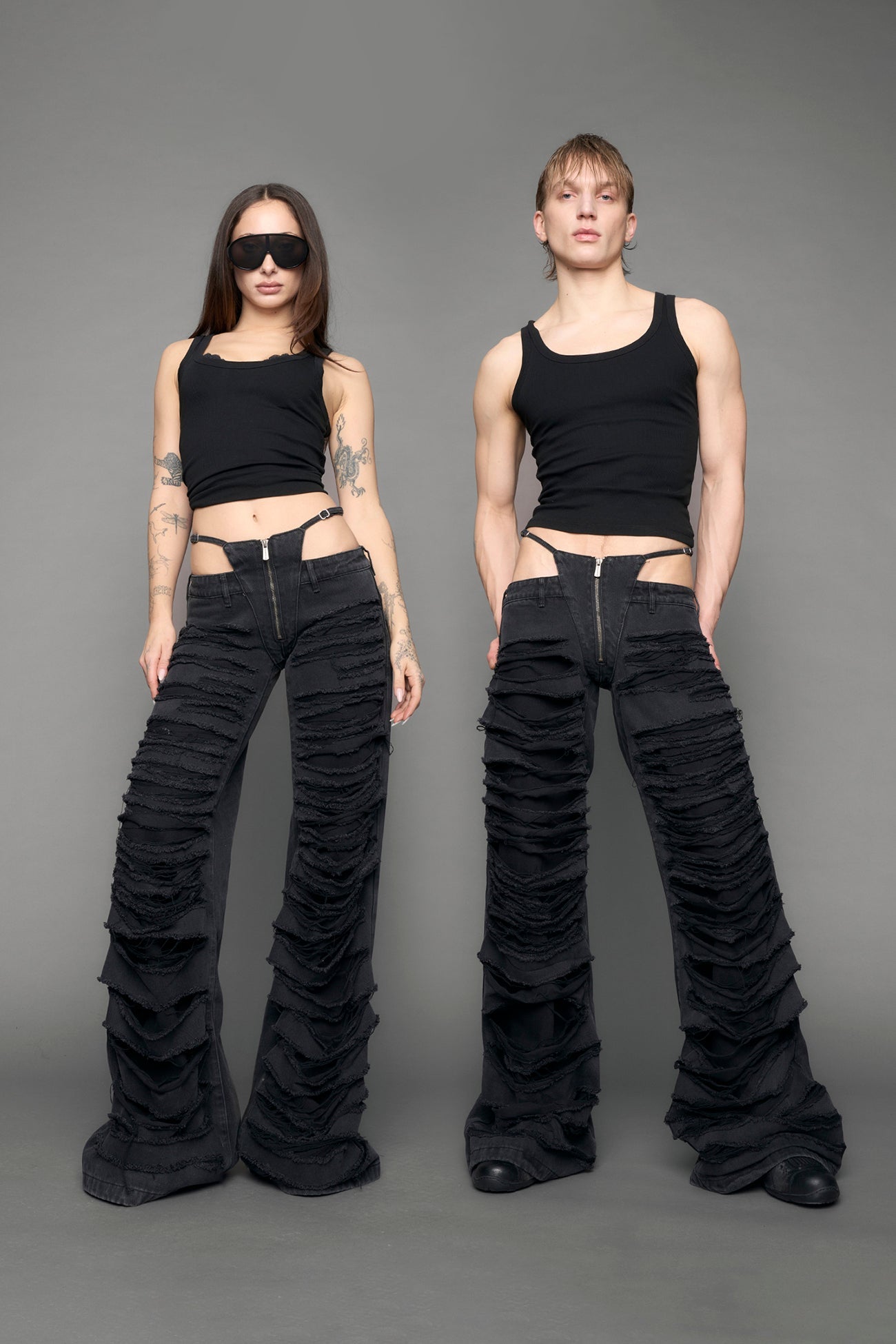 black wash distressed denim pants 